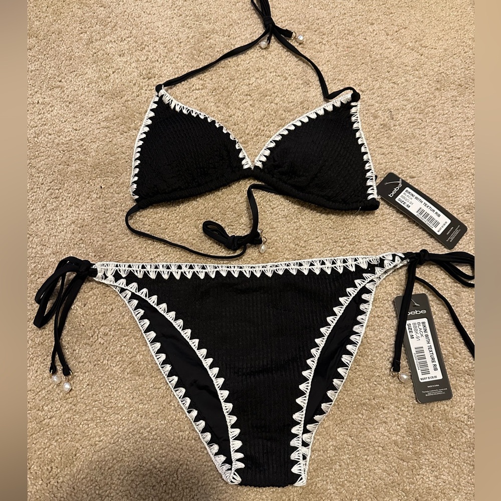 🆕 Bebe Black Bikini with White Accents